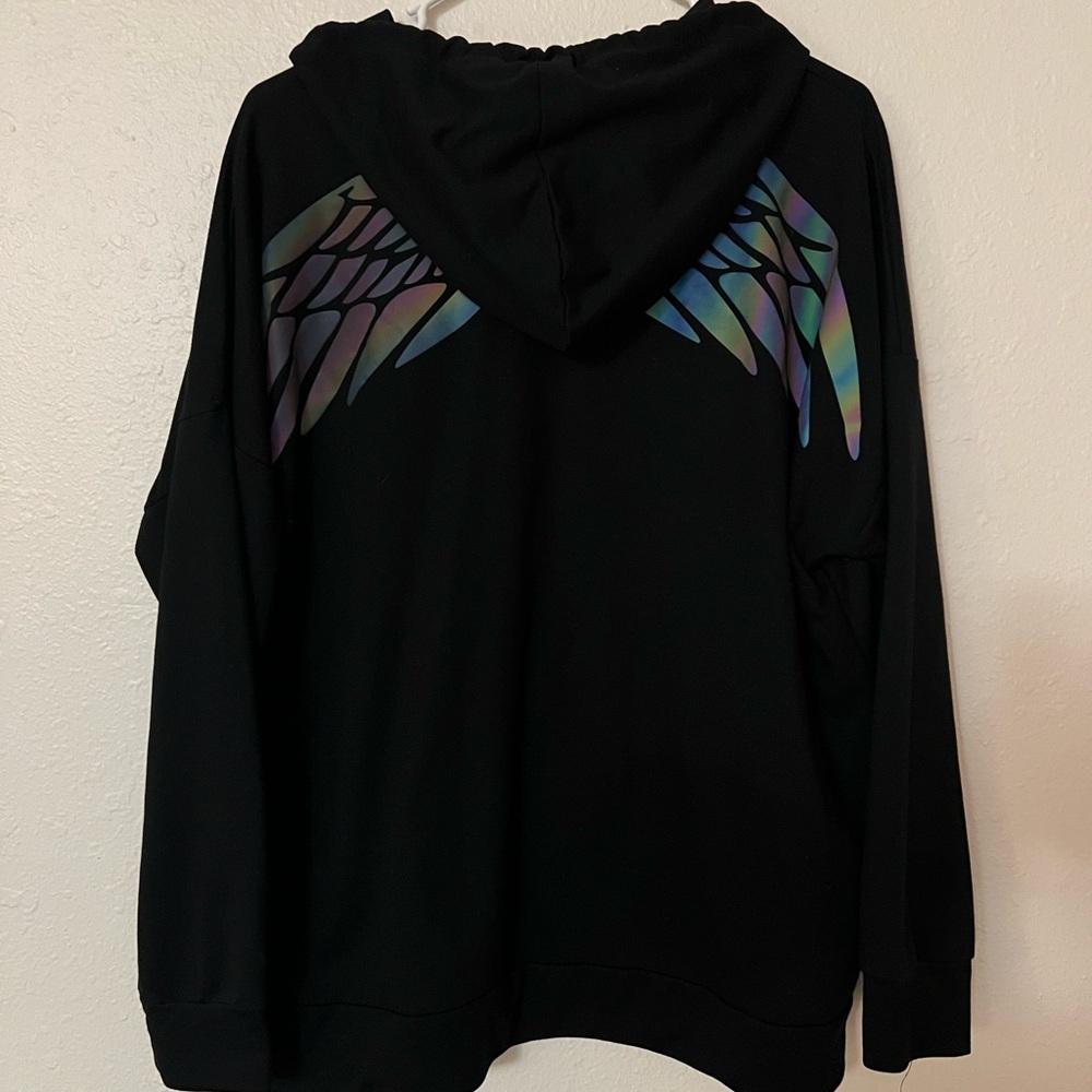 Shein Hoodie Curve Angel Wing Crescent Moon Reflective Black Size 2X 2xl - Picture 4 of 8